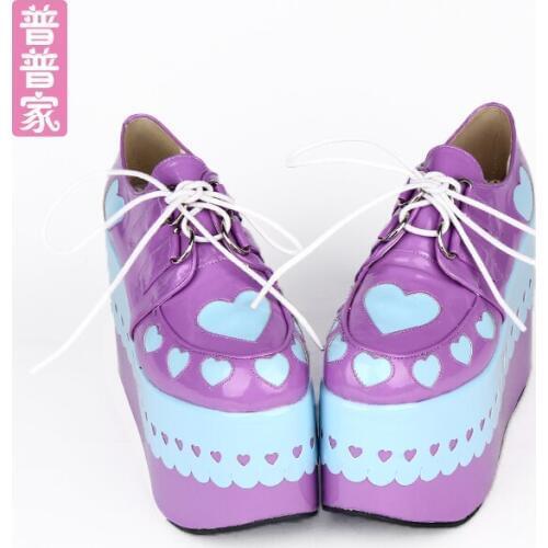 Princess sweet lolita shoes Summer and spring super high heels heart shaped muffin shoes thick muffin shoes women pu8392
