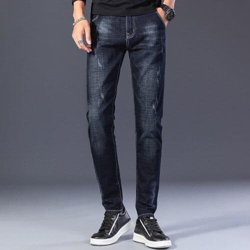 Of All -match Slim Feet Long Pants Summer New Trendy Models Korean Version of The Trend of Brand Elastic Spring and Autumn Jeans