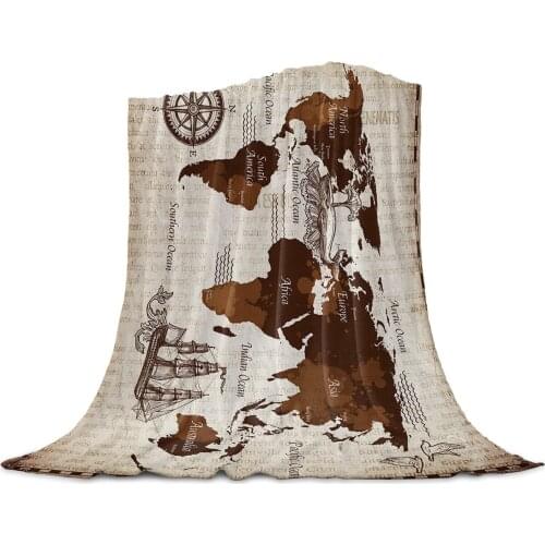 Vintage Nautical Map Ocean Compass Sailing Whale Coral Fleece Blankets Flannel Bedspreads Soft Warm Blankets for Bed Sofa Cover