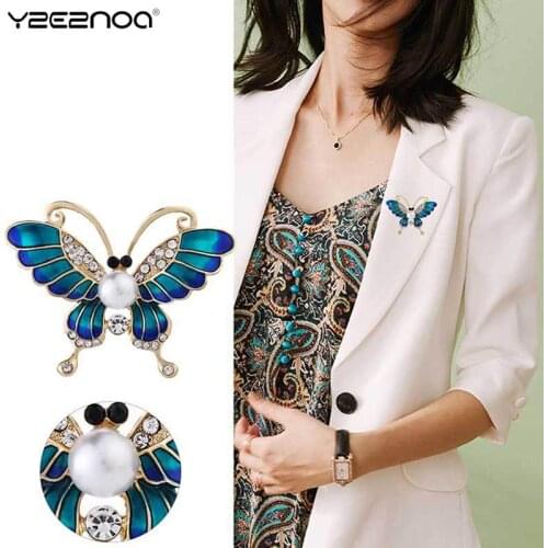 Pearl Insect Pin Winter Design Jewelry Wedding Bouquet Brooch Gifts Rhinestone Color Blue Butterfly Brooches For Women