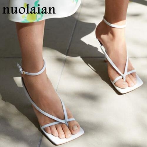 2020 Womens Square Toe Summer Pumps Leather Open Toe Pump Shoes Woman High Heel Shoe Ladies Sandal Shoes Lady High Heels 9CM
