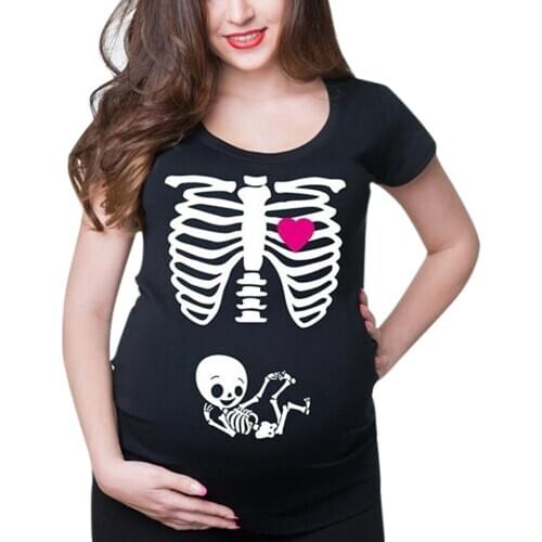 Women Maternity Short Sleeve Skeleton Print Tops T-shirt Pregnant Casual Clothes zwangerschaps kleding hamile giyim womens cloth