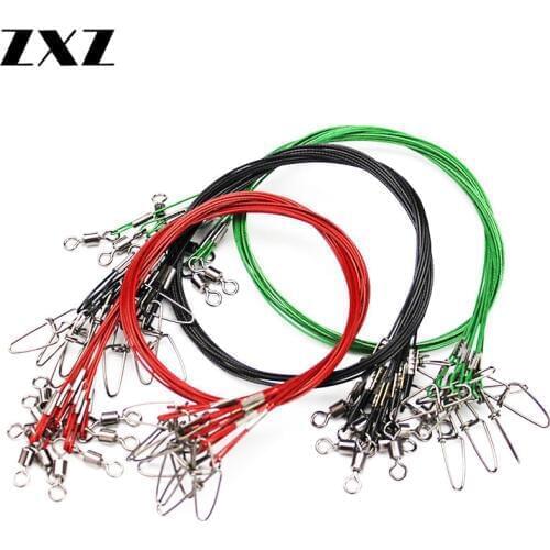 10pcs/lot 50cm Fishing Lure Line Trace Wire Leader Swivel Tackle Spinner Shark Fish Interlock Snap Hook Connector Accessories