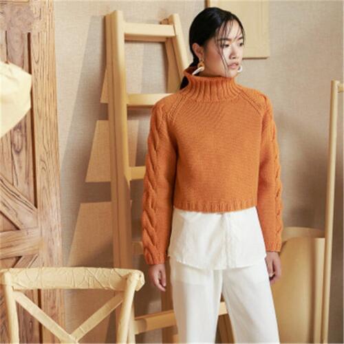 100%hand made pure wool turtleneck thick knit women fashion solid loose super short pullover sweater one&over size