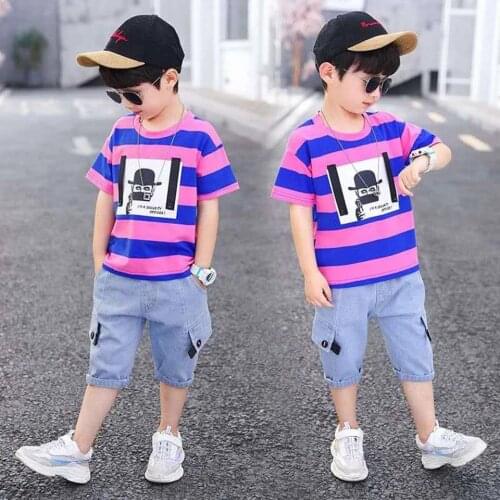 2 Colors T-shirt+Shorts Casual Cartoon Suits Student Kids Boys Clothing Sets For 3 4 5 6 7 8 9 10 11 12 Cool Boys Clothes Set