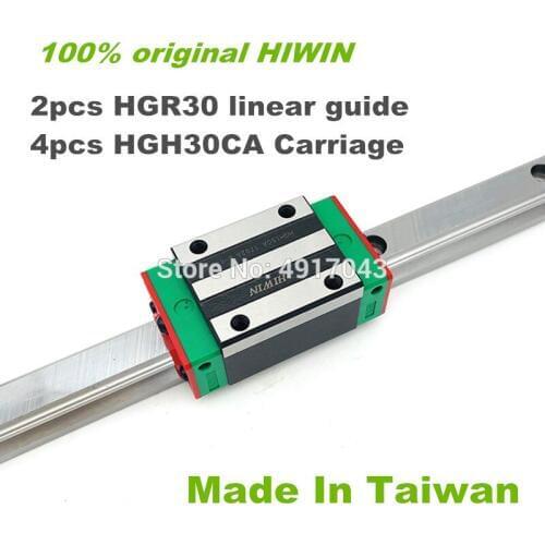 2 pcs 100% original HIWIN linear guide rail HGR30 1100 1200 1500 mm with 4 pcs HGH30CA linear bearing blocks for CNC parts