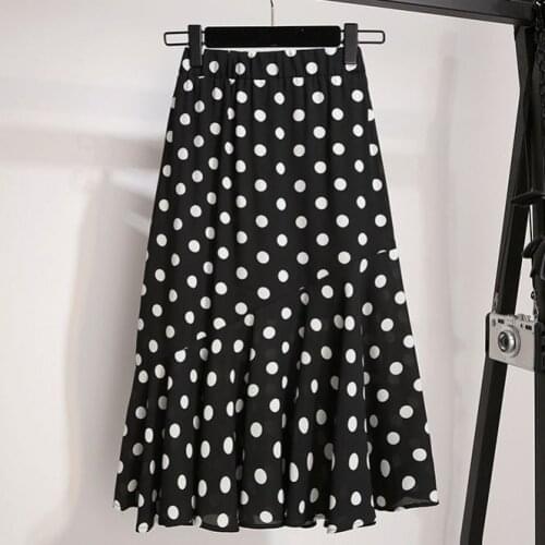 2021 Women Spring Casual Pleated Skirt Female Polka Dot Loose All-match Elastic Waist Skirt Ladies Elegant Plus Size Faldas K232