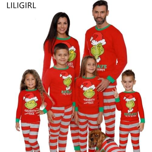 2021 Family Matching Sleepwear Clothes Mother Father Kids Cartoon Print Pajamas Christmas Mom and Me Warm Nightwear Clothing