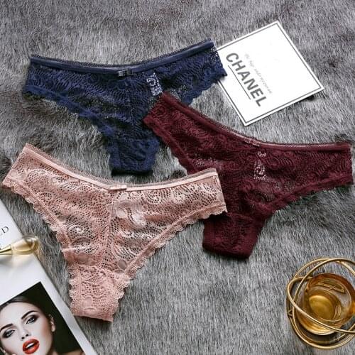 3/5PCS G-string Panties Lace Womens Underwear Sexy Cotton Crotch Panties Female Underpants Thong Solid Color Underwear Lingerie