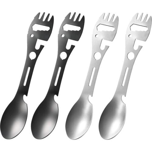 4Pcs 10In1 Camping Spork Multi-Functional Spork Spoon Can Opener Serrated Wrench for Outdoor Hiking Backpacking