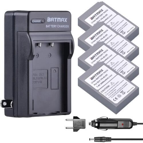 Batmax 4pcs PS-BLS5 BLS5 Camera Battery +for Digital Charger for Olympus PEN E-PL2 E-PL5 E-PL6 E-PL7 E-PM2 OM-D E-M10 E-M10 II