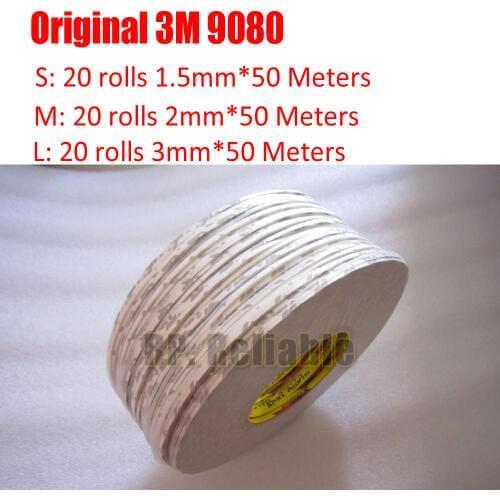 Promotion! 20 Rolls1.5mm (or 2mm/3mm)*50M 3M9080 Two Sides Sticky Strip for Android Phone iPad iphone Tablet Screen Bezel Glass