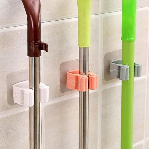 Acrylic Nail-free Mop Holder Bathroom Wall Sticker Floor Mop Clip and Household Bathroom Mop Hook Kitchen Accessories