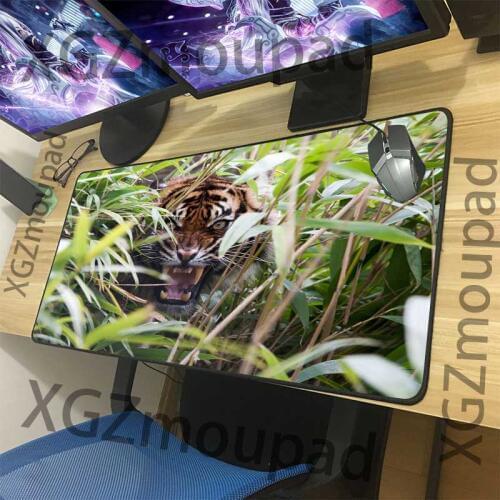 XGZ Large Animal Pattern Mouse Pad Black Lock Edge Bengal Tiger Roar Custom Office Computer Desk Mat Rubber Natural Non-slip Xxl