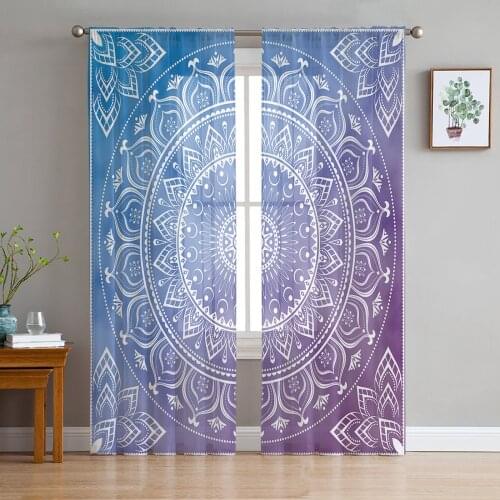 Mandala Datura Buddhism Ethnic Tulle Window Treatment Sheer Curtains for Kitchen Living Room the Bedroom Curtains Decoration