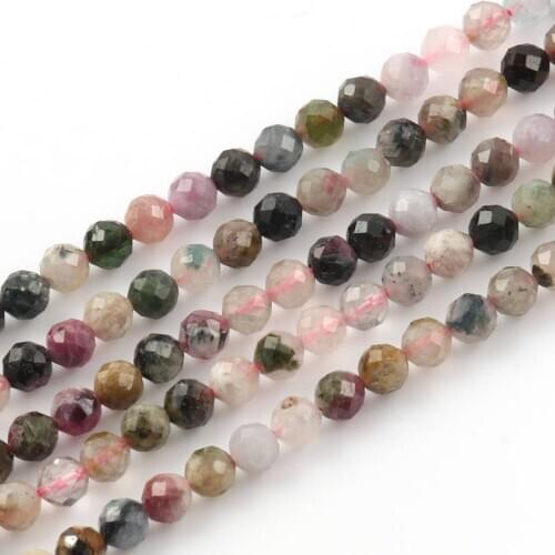 Natural Stone Faceted Tourmaline Round Loose Spacer Beads for Jewelry Making Diy Bracelet Necklace Accessories 2 3 4mm 15 Inches