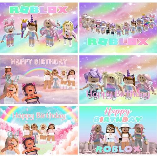 GFUITRR Roblox Photography Backdrops Kids Birthday Photo Backgrounds Rainbow Colors Cartoon Decorative Banners Photo Studio