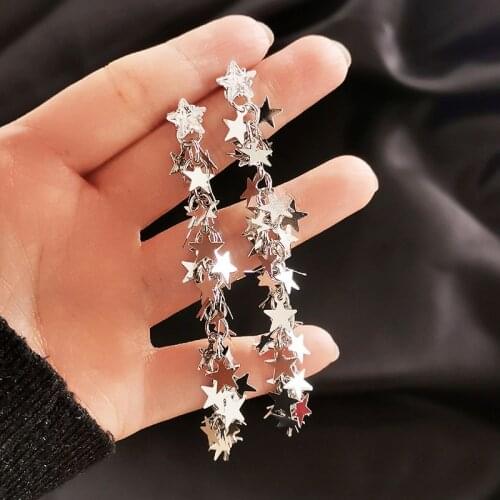 KIOOZOL Vintage Tri-Color Mix Style Star Metal Piece Long Tassel Pendant Drop Earrings For Women Wedding Party Jewelry 227 KO1