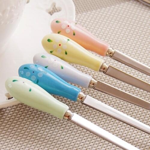 Stainless Steel Coffee Spoon Ceramic Handle Milk Tea Ice Cream Dessert Spoons