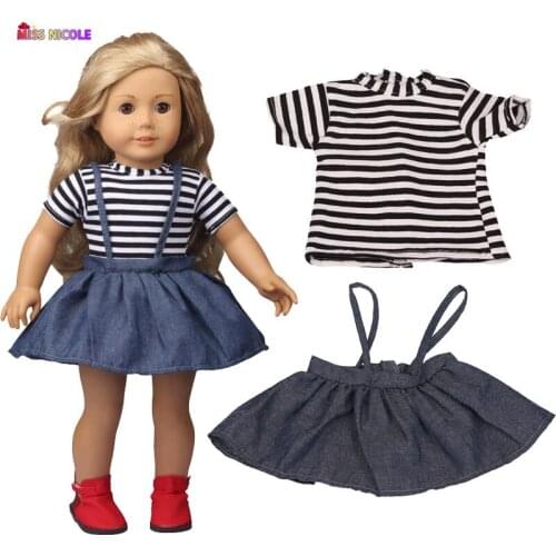 Girls Gift 18''Doll Black and White Stripes Short Sleev Skirt Set For The Best Gift Toys Accessories Dolls Clothes