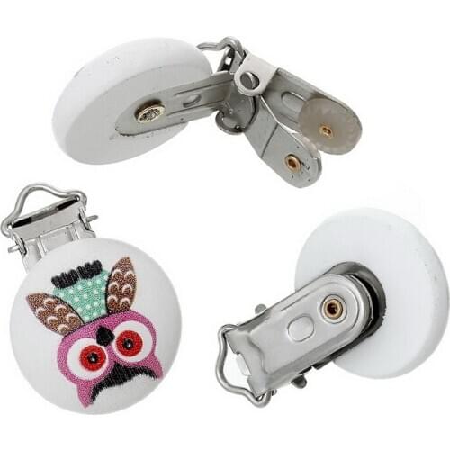 LF 5Pcs Owl Wooden Metal Baby Pacifier Clips Solid Color Holders Cute Infant Soother Clasps Holders Accessories Diy Tool