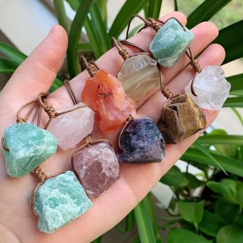Rock Irregular Ore Mineral Natural Crystal Necklace Healing Amethysts Lapis Chakra Stone Pendulum Pendant Pink Crystal Collier
