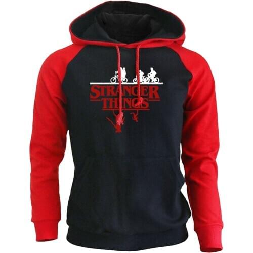 Mens Hoodies Stranger Things Streetwear 2019 Autumn Winter Fleece Raglan Hoodie Men Hip Hop Hooded Sweatshirts Harajuku Hoody