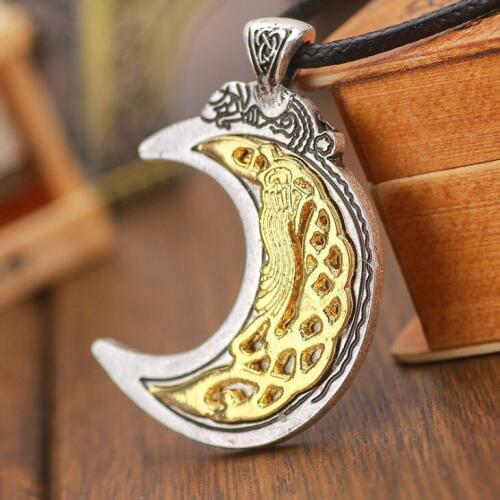 Nordic Viking Necklace Crescent Moon Pendant Viking Rune Talisman Men and Womens Necklace