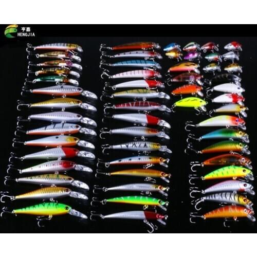 New 56pcs/lot Mix Fishing Bait Set Mixed 7 Different Models Fishing Tackle 56 Colors Minnow Crank Lures Fishing Lure Set