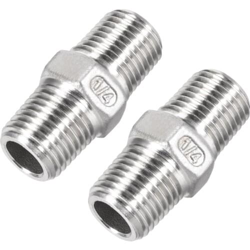 Uxcell Stainless Steel 304 Cast Pipe Fittings Coupling 1/4 x 1/4 G Male 2pcs
