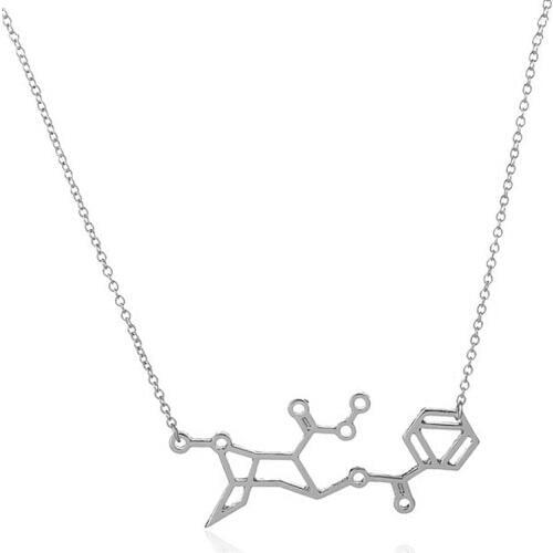 1Pc 2016 New Cocain Chemistry Structure Pendant Gold And Silver Plated Power Necklace Chemistry Molecule For Women
