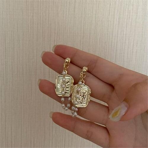 ZDMXJL 2021 New Arrival Womens Earrings Fine Pearl Metal Square Face Earrings For Women Girl Party Jewelry Gifts Drop-shipping