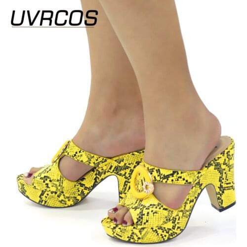 New Arrival yellow Color Italian Design Women Shoes Summer High Quality Slip on Summer Slipper Shoes Sexy Lady high Heels
