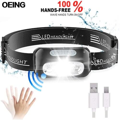 Portable 6000 Lumens Motion Sensor LED Headlight 5 Modes Built-in Battery USB Rechargeable Camping Hunting Fishing Headlamp