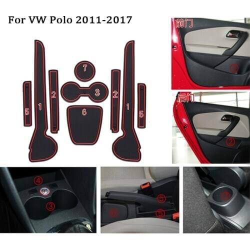 For 2018 2019 11-17 VW Polo 6R GTI Volkswagen Polo MK5 MK6 Accessories 3D Rubber Car Anti Slip Mat Interior Door Pad/Cup Mat