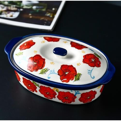 Rectangular ceramic baking plate household cheese baking rice au gratin dish griddle tray with cover bakeware