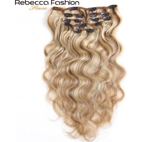 Rebecca Hair 7Pcs/Set 120g Body Wave Remy Clip In Human Hair Extensions Full Head 12-24 Inch Color #1B #613 #27/613 #6/613