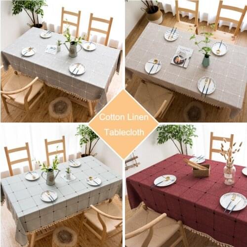 Japan Style Cotton Linen Tablecloth Stripes Plaid Jacquard Rectangular Tassel Dining Coffee Table Cloth for Party Banquet Decor