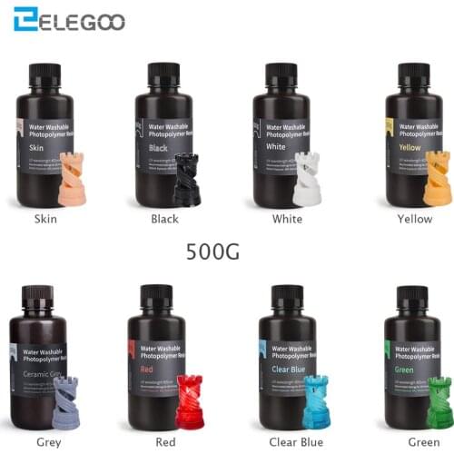 ELEGOO Water Washable 3D Printer Resin LCD UV-Curing Resin 405nm Standard Photopolymer Resin for LCD 3D Printing 500ml 8 Colors