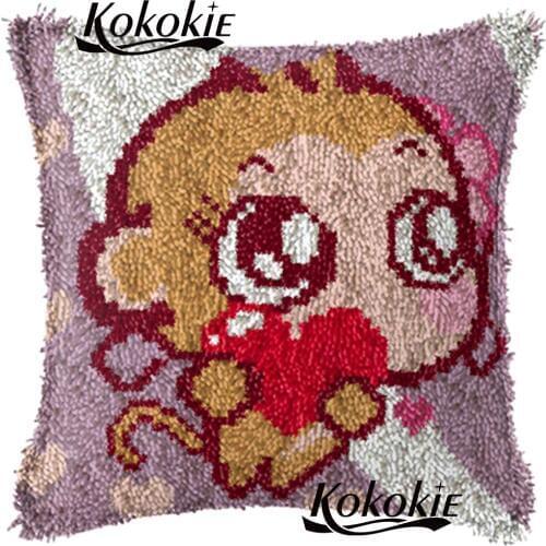 Latch hook cartoon monkey 3d carpet cross stitch kits embroidery yarn handicraft Crocheting Rug yarn printed Cushion making kit