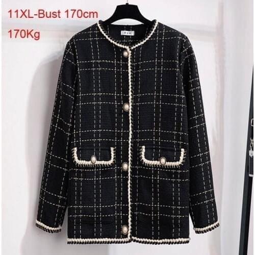 170Kg Oversize womens bust 170cm loose woolen Little fragrance jacket 7XL 8XL 9XL 10XL 11XL black