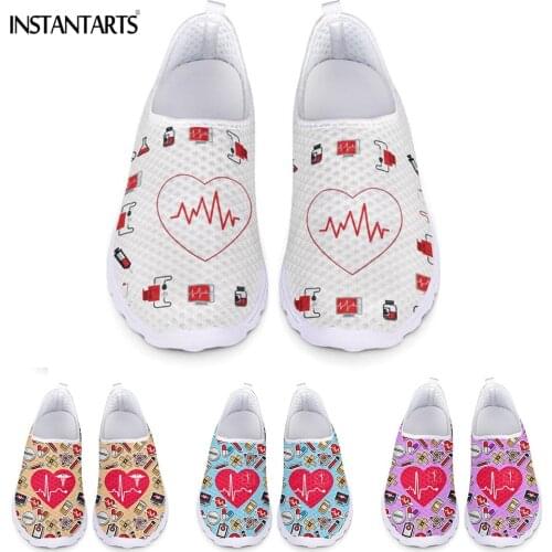 INSTANTARTS New Style Women Flats Shoes Nursing Heart Rate Printing Girls Casual Footwear Female Nurse Print Shoe Sneakers Light