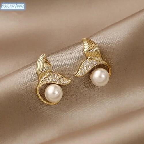 2021 New Design Beauty Fishtail Pearl Drop Earrings For Woman Elegant Accessories For Korean Fashion Jewelry Wedding Girls
