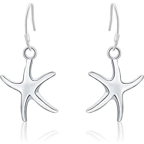 NEW 925 Sterling Silver Starfish Drop Earrings For Woman Wedding Engagement Party Fashion Charm Jewelry