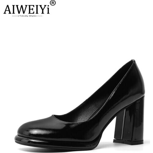 AIWEIYi Women Pumps Fashion Patent Leather High Heels Shoes for Women Genuine Leather Black Red Ladies Wedding Shoes