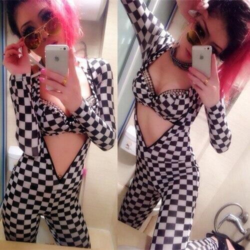 Plaid Jumpsuit Bikini Secy GOGO Dance Costume For Women Nightclub Costume Pole Dance Clothes Carnival Festival Clothing VDB1999