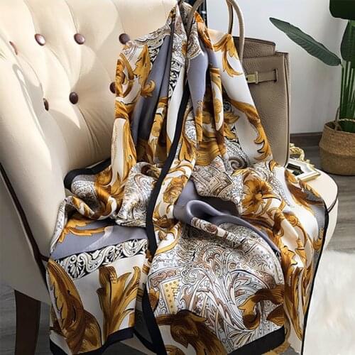2021 Women Silk Winter Scarf Luxury Design Print Lady Beach Shawl Scarves Fashion Smooth Foulard Female Hijab
