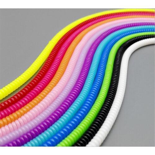 100pcs/lot Solid Color TPU spiral USB Charger cable cord protector wrap cable winder for charging cables organizer, Length 60cm