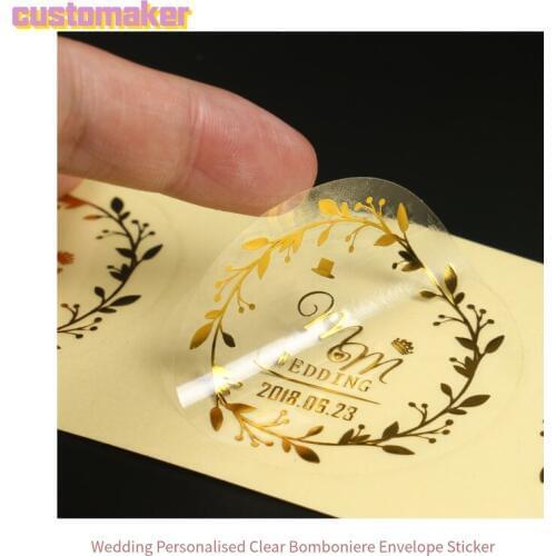 200 pcs Custom Wedding Thank You Gift Tags gold transparent damask PVC Sticker design Clear Logo Shower Wedding ding Baby matte