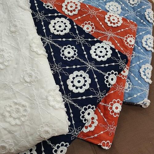 2020 New 4colors Pure- Cotton Cloth +Milk-silk 3D Full Embroidery Lace Fabric Handmade DIY Clothes Accessories Width 135cm 1Yard